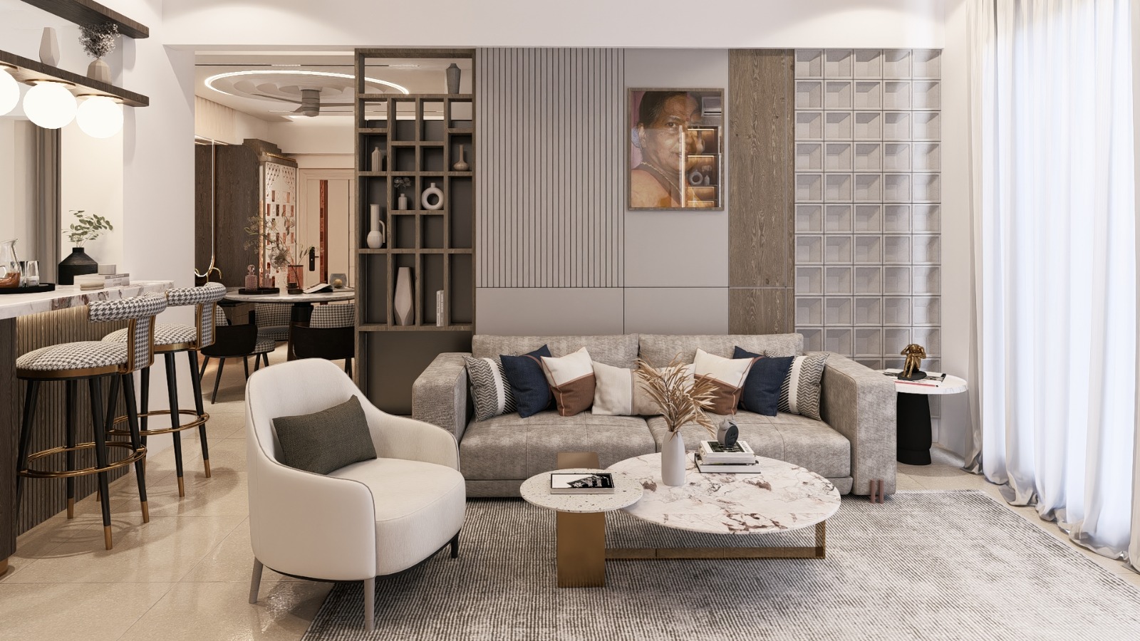 Curated contemporary living room space